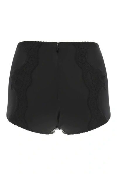 Shop Dolce & Gabbana Satin High Waisted Briefs With Lace In Black