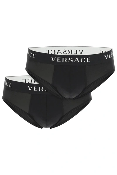 Shop Versace Tri-pack Underwear Low Briefs In Black
