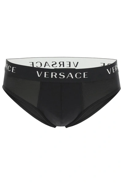 Shop Versace Tri-pack Underwear Low Briefs In Black