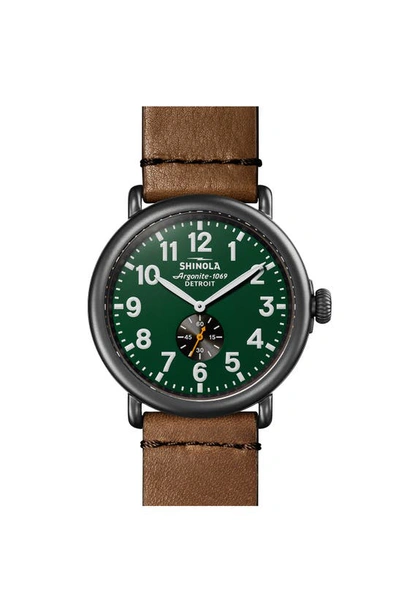 Shop Shinola Runwell Leather Strap Watch, 47mm In Dark Green