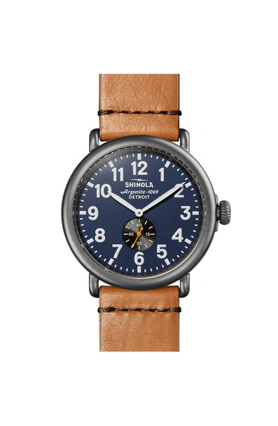 Shop Shinola Runwell Leather Strap Watch, 47mm In Midnight Blue