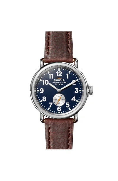 Shop Shinola The Runwell Sub Second Leather Strap Watch, 41mm In Midnight Blue