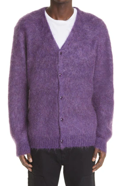 Solid Mohair Blend Cardigan In A-purple