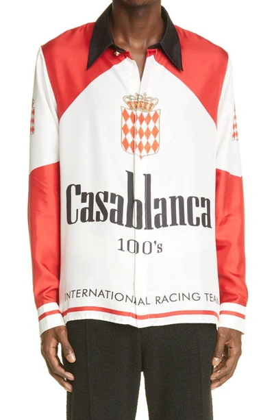 Shop Casablanca Print Long Sleeve Silk Twill Shirt In  100s