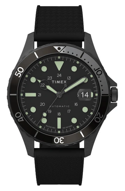 Shop Timexr Navi Xl Automatic Synthetic Rubber Strap Watch, 41mm In Black