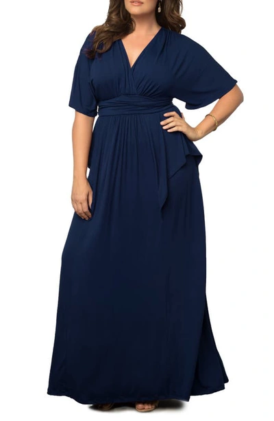 Shop Kiyonna Indie V-neck Fit & Flare Dress In Nouveau Navy