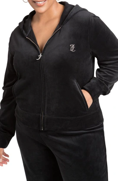 Shop Juicy Couture Small Bling Velour Hoodie In Liquorice