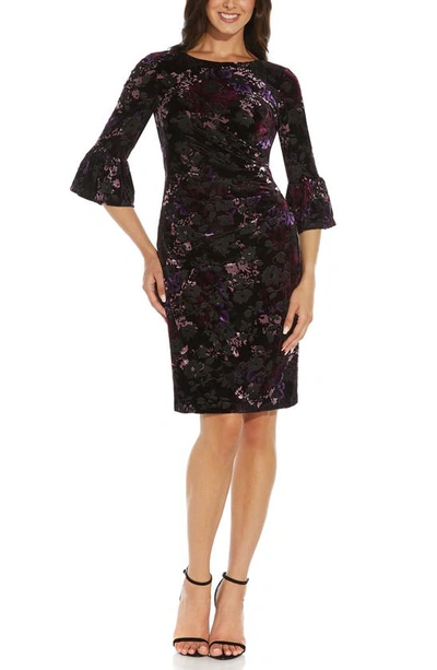 Shop Adrianna Papell Printed Burnout Velvet Sheath Dress In Purple Multi