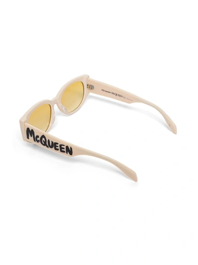Shop Alexander Mcqueen Beige Acetate Sunglasses With Logo Print
