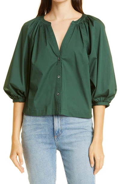 Shop Staud New Dill Stretch Cotton Button-up Blouse In Cypress
