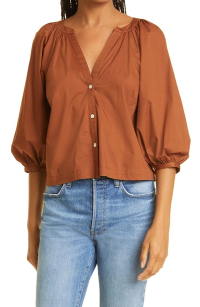 Shop Staud New Dill Stretch Cotton Button-up Blouse In Tan