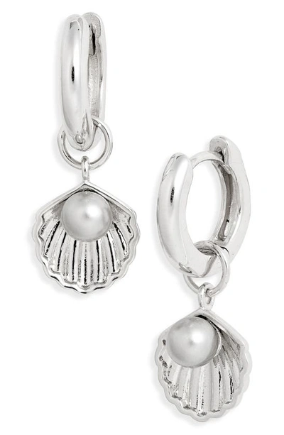 Shop Olivia Burton Imitation Pearl Huggie Earrings In Silver