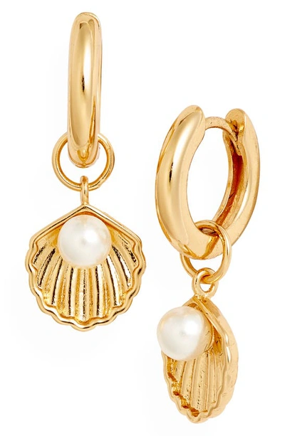 Shop Olivia Burton Imitation Pearl Huggie Earrings In Gold