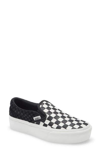 Shop Vans Classic Checkered Platform Slip-on Sneaker In Leather/blanc De Blanc