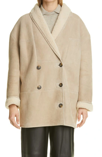 Shop Loulou Studio Cebu Genuine Shearling Lined Suede Jacket In Taupe/ Ivory