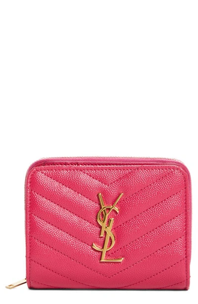Shop Saint Laurent Monogram Matelassé Leather Wallet In Fuxia Couture