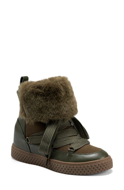 Shop Aerosoles Zoya Faux Fur Cuff Lace-up Boot In Olive Combo