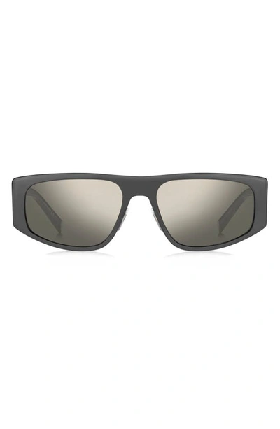 Shop Givenchy 57mm Rectangular Sunglasses In Dkrut Black / Silver