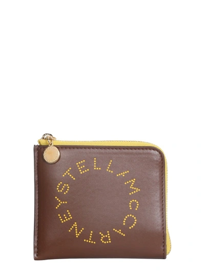 Shop Stella Mccartney Wallet With Logo And Zip In Brown