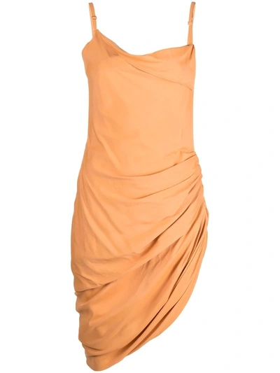 Jacquemus La Robe Saudade Asymmetrical Open Back Hemp Blend Minidress In Orange