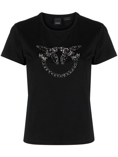 Shop Pinko Love Gem-embellished T-shirt In Schwarz