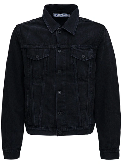 Shop Off-white Black Denim Jacket With Negative Mark Back Print