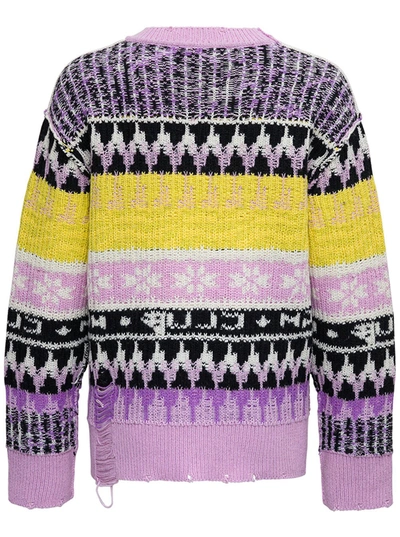 Shop Msgm Multicolor Ikat Sweater With Ripped Inserts