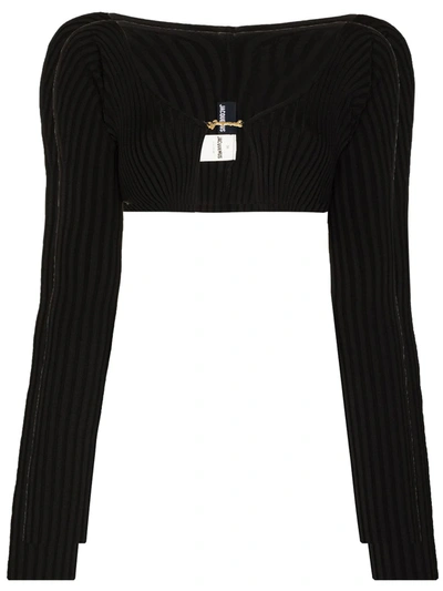Shop Jacquemus Le Maille Cropped Longsleeve Top In Black
