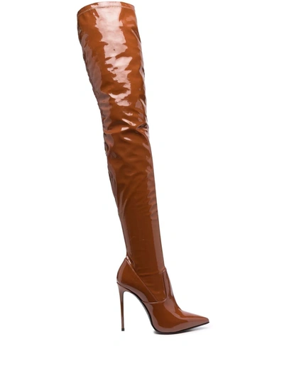 Shop Le Silla Eva Thigh-high Stiletto Boots In Brown