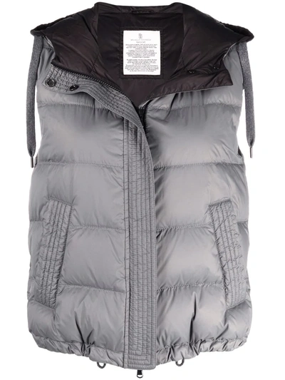 Shop Brunello Cucinelli Padded Hooded Vest In Grey