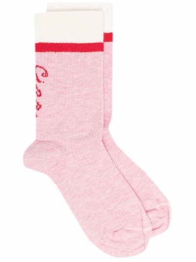 Shop Giada Benincasa Intarsia Slogan Ribbed Socks In Pink