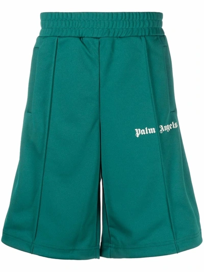 Shop Palm Angels Logo-print Track Shorts In Green