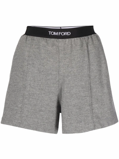 Shop Tom Ford Logo-waistband Cashmere Shorts In Grey