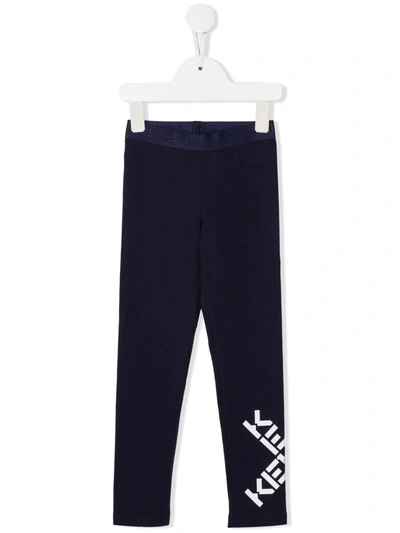 Shop Kenzo Logo-print Stretch-cotton Leggings In Blue
