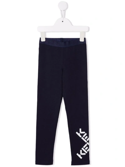 Kenzo Logo-print Stretch-cotton Leggings In Blue