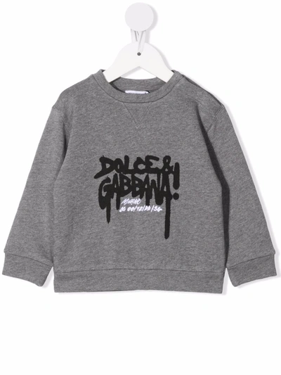 Shop Dolce & Gabbana Graffiti Logo-print Sweatshirt In Grey