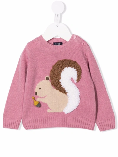 Il Gufo Embroidered Squirrel Knitted Jumper In Pink