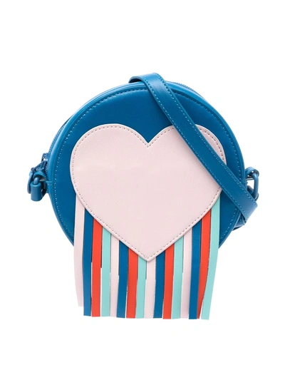 Shop Stella Mccartney Heart-patch Fringed Shoulder Bag In Blue