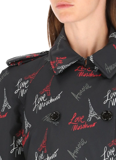Shop Love Moschino Coats In F.nero/log.bco