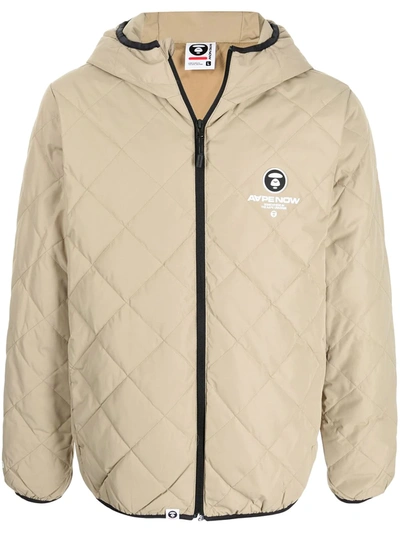 Shop Aape By A Bathing Ape Quilted-finish Hooded Jacket In Braun