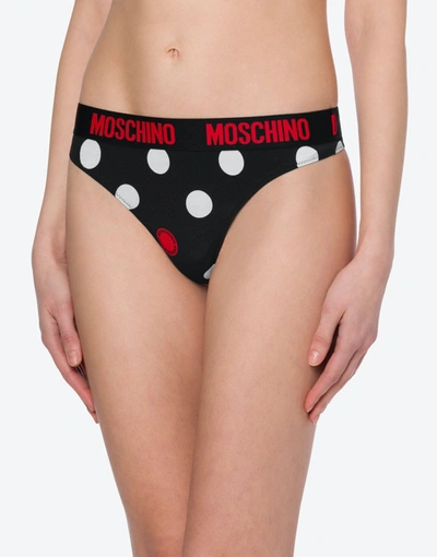 Shop Moschino All-over Polka Dots Stretch Thong In Black