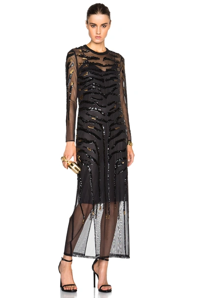 Tamara Mellon Embellished Dress With Sheer Overlay In Black Multi