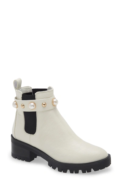 Shop Karl Lagerfeld Pola Imitation Pearl Chelsea Bootie In Bone Leather