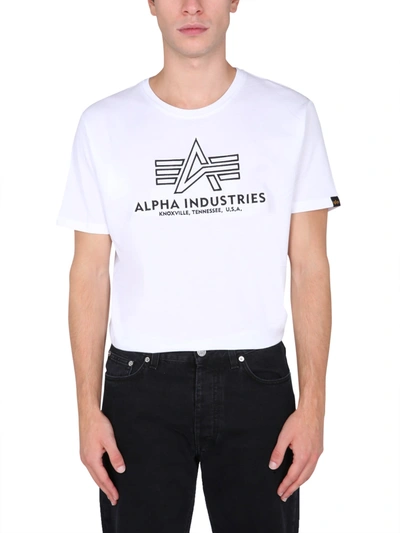 Shop Alpha Industries T-shirt With Embroidered Logo In Bianco