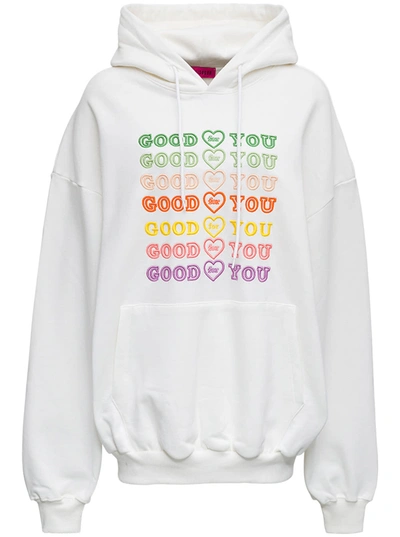 Shop Ireneisgood White Cotton Hoodie With Rainbow Front Logo