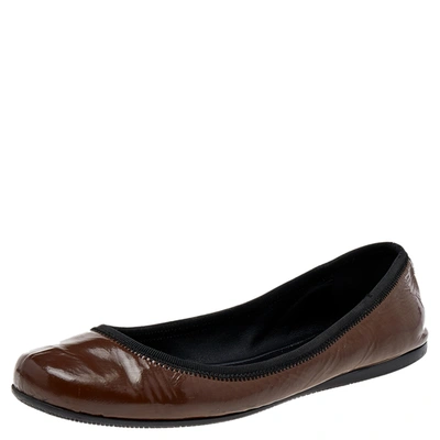 Pre-owned Prada Brown Patent Leather Ballet Flats Size 38
