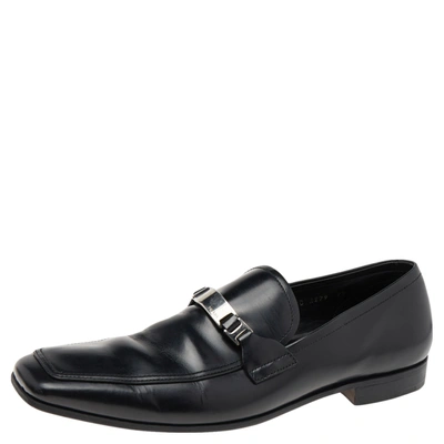 Pre-owned Prada Black Leather Slip On Loafers Size 43.5