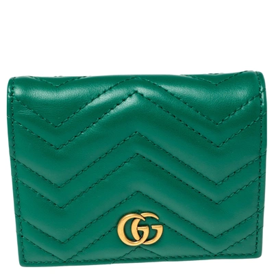 Pre-owned Gucci Green Matelassé Leather Gg Marmont Card 
