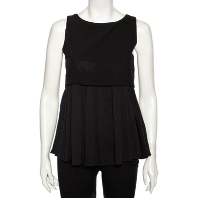 Pre-owned Balenciaga Black Textured Silk Contrast Overlay Detailed Sleeveless Mini Dress M