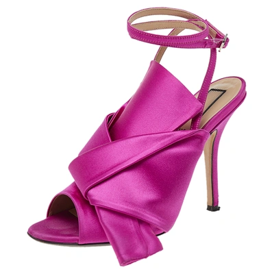 Pre-owned N°21 Pink Satin Raso Knot Ankle Wrap Sandals Size 37